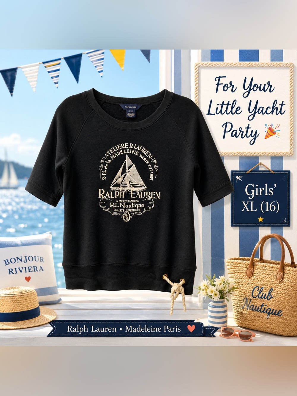 Ralph Lauren Black Kids Sweatshirt with Nautical Sailboat Graphic